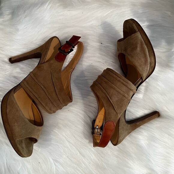 J. Crew Nicola Platform Suede Slingback Heels Toffee Sz 5.5 with box - Picture 6 of 16